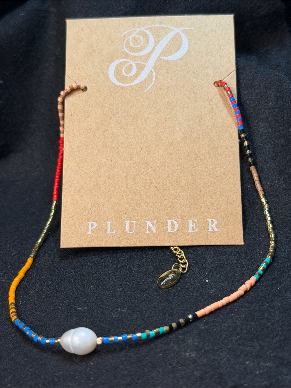 Plunder Savanna PWP Multicolor Beaded Necklace with Pearl and Gold Accent